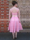 V-neck A-line Tea-length Lace Sashes / Ribbons Bridesmaid Dresses #DOB02017822