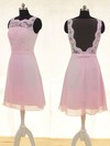 Square Neckline Sheath/Column Short/Mini Lace Chiffon Bow Bridesmaid Dresses #DOB02017878