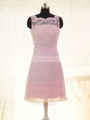 Square Neckline Sheath/Column Short/Mini Lace Chiffon Bow Bridesmaid Dresses #DOB02017878