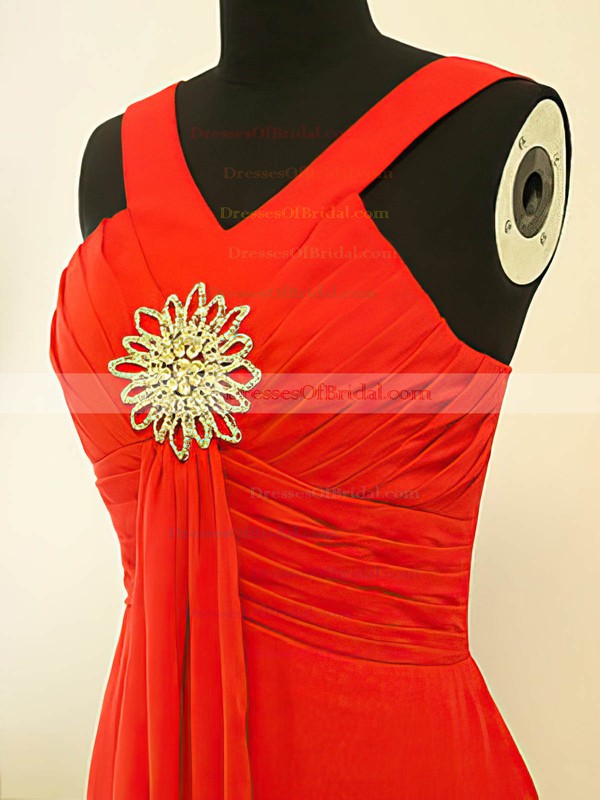 V-neck Empire Floor-length Chiffon Crystal Brooch Bridesmaid Dresses #DOB02017882