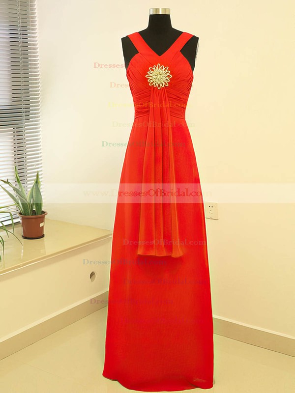V-neck Empire Floor-length Chiffon Crystal Brooch Bridesmaid Dresses #DOB02017882