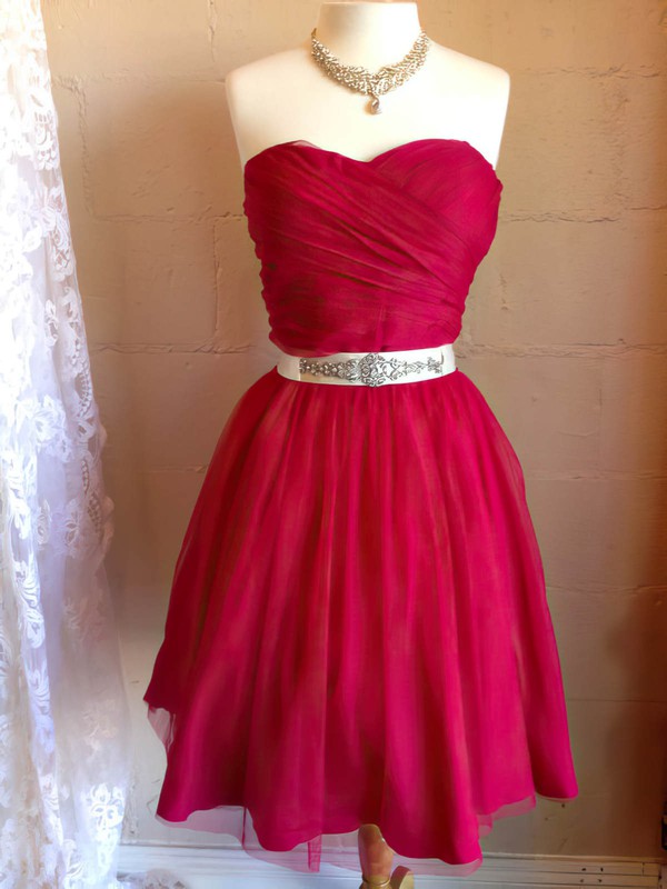 Sweetheart A-line Short/Mini Chiffon Beading Bridesmaid Dresses #DOB02017909