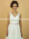 V-neck A-line Court Train Tulle Appliques Lace Wedding Dresses #DOB00021200