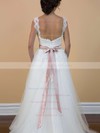 V-neck A-line Court Train Tulle Appliques Lace Wedding Dresses #DOB00021200