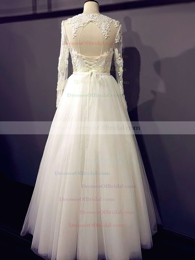 Scoop Neck Princess Floor-length Tulle Appliques Lace Wedding Dresses #DOB00021203