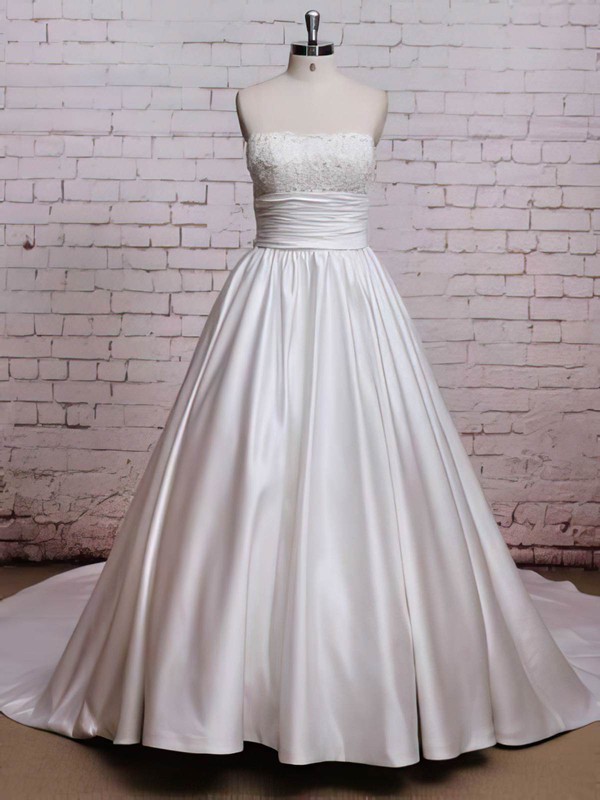Square Neckline Princess Chapel Train Satin Bow Wedding Dresses #DOB00021224