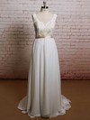 Sweetheart A-line Sweep Train Chiffon Lace Wedding Dresses #DOB00021227