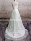 Scoop Neck Princess Sweep Train Tulle Appliques Lace Wedding Dresses #DOB00021228