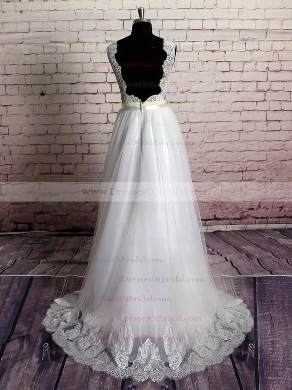 Sweetheart Princess Sweep Train Organza Appliques Lace Wedding Dresses #DOB00021229