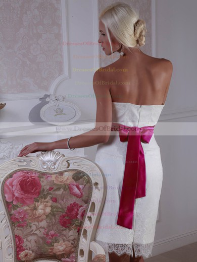 Sweetheart Sheath/Column Knee-length Lace Sashes / Ribbons Wedding Dresses #DOB00021364