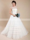 Scoop Neck Ball Gown Sweep Train Tulle Beading Wedding Dresses #DOB00021368