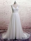 V-neck Ball Gown Sweep Train Lace Tulle Ruffles Wedding Dresses #DOB00021372