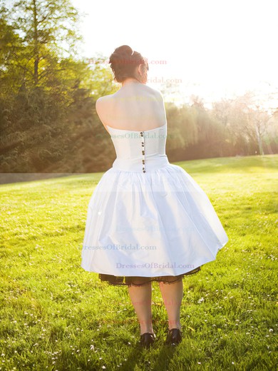Strapless Ball Gown Tea-length Lace Taffeta Buttons Wedding Dresses #DOB00021385