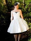 Strapless Ball Gown Tea-length Lace Taffeta Buttons Wedding Dresses #DOB00021385