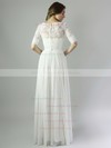 Scoop Neck A-line Floor-length Lace Chiffon Ruffles Wedding Dresses #DOB00021392