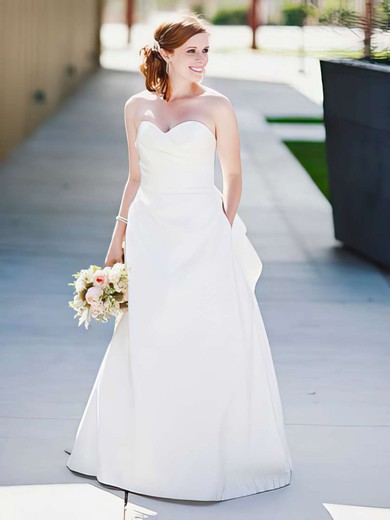 Sweetheart A-line Floor-length Satin Ruffles Wedding Dresses #DOB00021404
