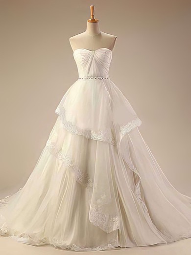 Sweetheart Ball Gown Chapel Train Tulle Beading Wedding Dresses #DOB00021414