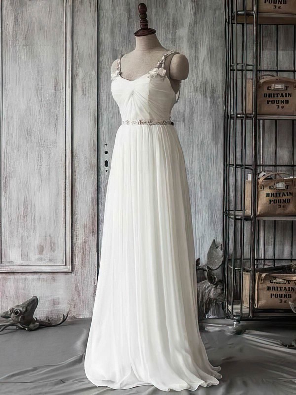 Sweetheart A-line Sweep Train Chiffon Tulle Beading Wedding Dresses #DOB00021415