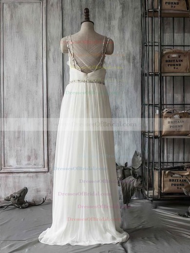 Sweetheart A-line Sweep Train Chiffon Tulle Beading Wedding Dresses #DOB00021415