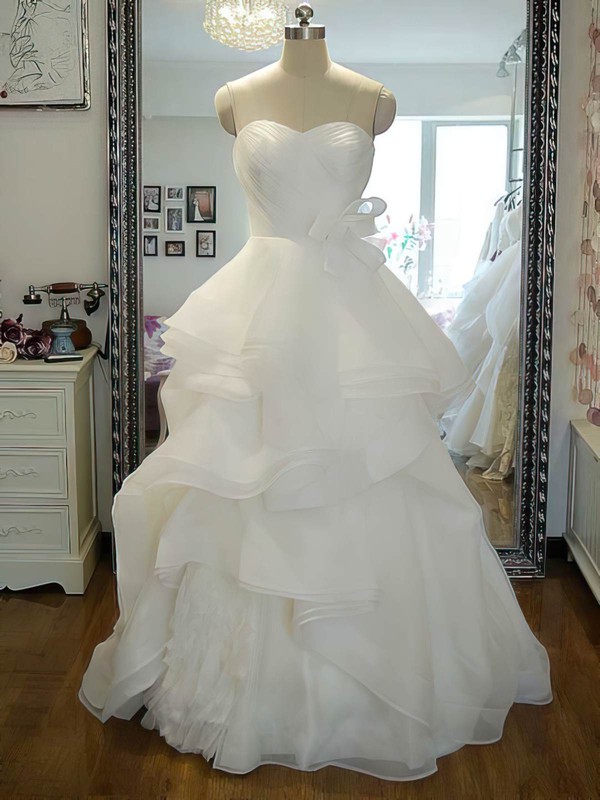 Sweetheart Princess Floor-length Organza Flower(s) Wedding Dresses #DOB00021242