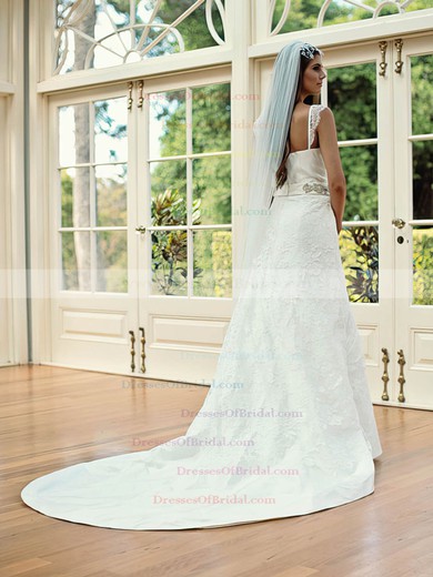 Sweetheart A-line Chapel Train Lace Taffeta Beading Wedding Dresses #DOB00021251