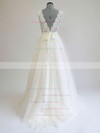 Scoop Neck A-line Sweep Train Lace Tulle Sashes / Ribbons Wedding Dresses #DOB00021269