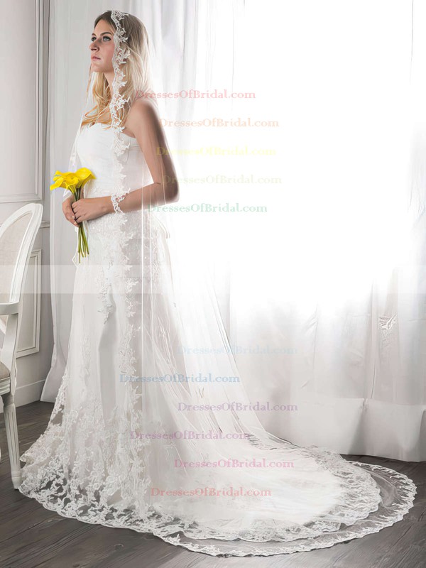 Sweetheart A-line Court Train Lace Ruffles Wedding Dresses #DOB00021272