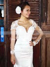 V-neck Trumpet/Mermaid Sweep Train Tulle Elastic Woven Satin Appliques Lace Wedding Dresses #DOB00021282