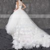 High Neck Ball Gown Chapel Train Tulle Appliques Lace Wedding Dresses #DOB00021299
