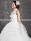 High Neck Ball Gown Chapel Train Tulle Appliques Lace Wedding Dresses #DOB00021299