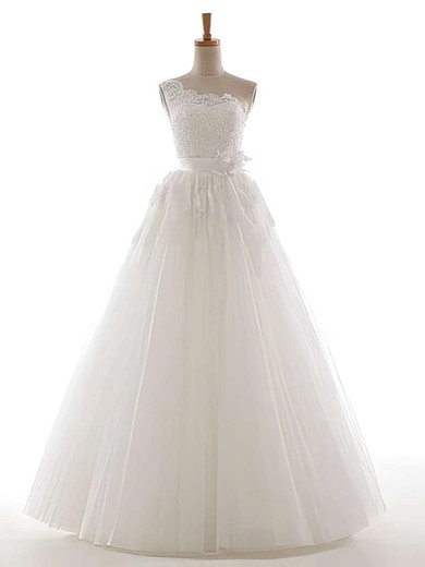 One Shoulder Ball Gown Floor-length Tulle Appliques Lace Wedding Dresses #DOB00021305