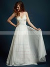 V-neck A-line Sweep Train Chiffon Tulle Beading Wedding Dresses #DOB00021327