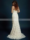 Sweetheart Trumpet/Mermaid Sweep Train Lace Flower(s) Wedding Dresses #DOB00021328