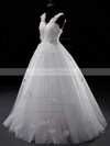 V-neck Ball Gown Sweep Train Tulle Appliques Lace Wedding Dresses #DOB00021329