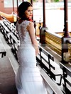 Scoop Neck Trumpet/Mermaid Chapel Train Lace Tulle Appliques Lace Wedding Dresses #DOB00021340