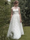 Scoop Neck Ball Gown Sweep Train Lace Sashes / Ribbons Wedding Dresses #DOB00021349