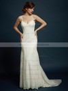 Sweetheart Trumpet/Mermaid Sweep Train Lace Tulle Appliques Lace Wedding Dresses #DOB00021353