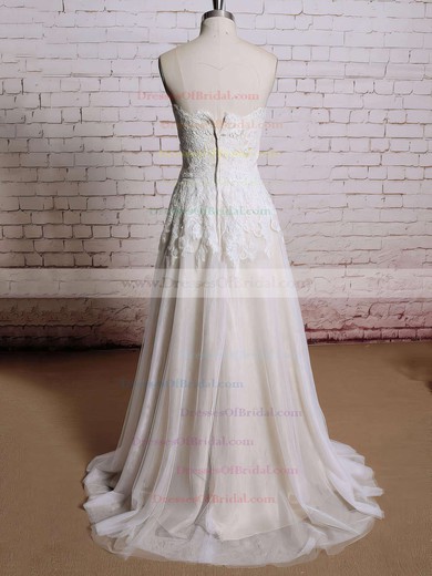 Sweetheart Ball Gown Sweep Train Lace Chiffon Ruffles Wedding Dresses #DOB00021354