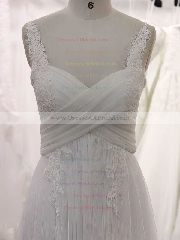 Sweetheart A-line Court Train Tulle Appliques Lace Wedding Dresses #DOB00021355