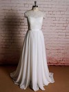 Scoop Neck A-line Sweep Train Lace Chiffon Ruffles Wedding Dresses #DOB00021357