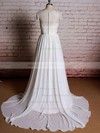 Scoop Neck A-line Sweep Train Lace Chiffon Ruffles Wedding Dresses #DOB00021357