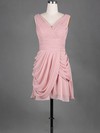 Short/Mini V-neck Chiffon Pleats Simple Pink Bridesmaid Dress #DOB01012389