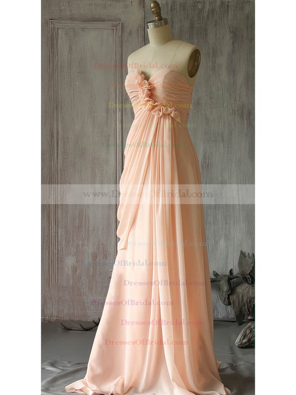 Hot Pink Chiffon with Flower(s) Sweep Train Sweetheart Bridesmaid Dress #DOB01012400