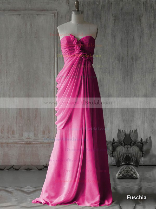 Hot Pink Chiffon with Flower(s) Sweep Train Sweetheart Bridesmaid Dress #DOB01012400