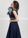 Great V-neck Dark Navy Chiffon Ruffles Knee-length Bridesmaid Dress #DOB01012403