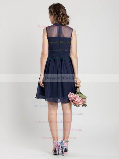 High Neck Chiffon Tulle Good Short/Mini Dark Navy Bridesmaid Dress #DOB01012404
