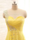 A-line One Shoulder Yellow Chiffon with Crystal Detailing Pretty Bridesmaid Dresses #DOB01012406