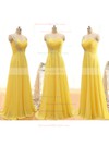 A-line One Shoulder Yellow Chiffon with Crystal Detailing Pretty Bridesmaid Dresses #DOB01012406