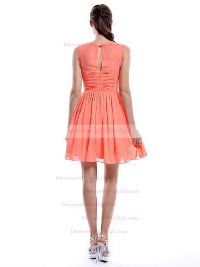 Gorgeous Scoop Neck Orange Chiffon Ruffles Short/Mini Bridesmaid Dress #DOB01012421