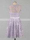 Ivory Scoop Neck Lace Sashes/Ribbons Ladies Knee-length Bridesmaid Dress #DOB01012422